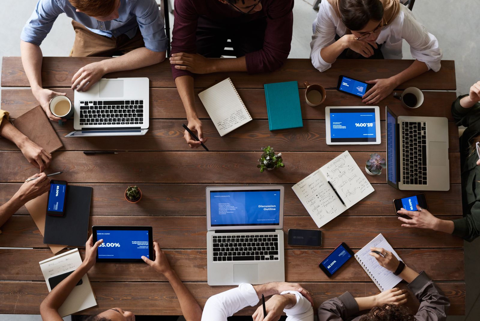 A team testing a clickable product on phones and laptops
