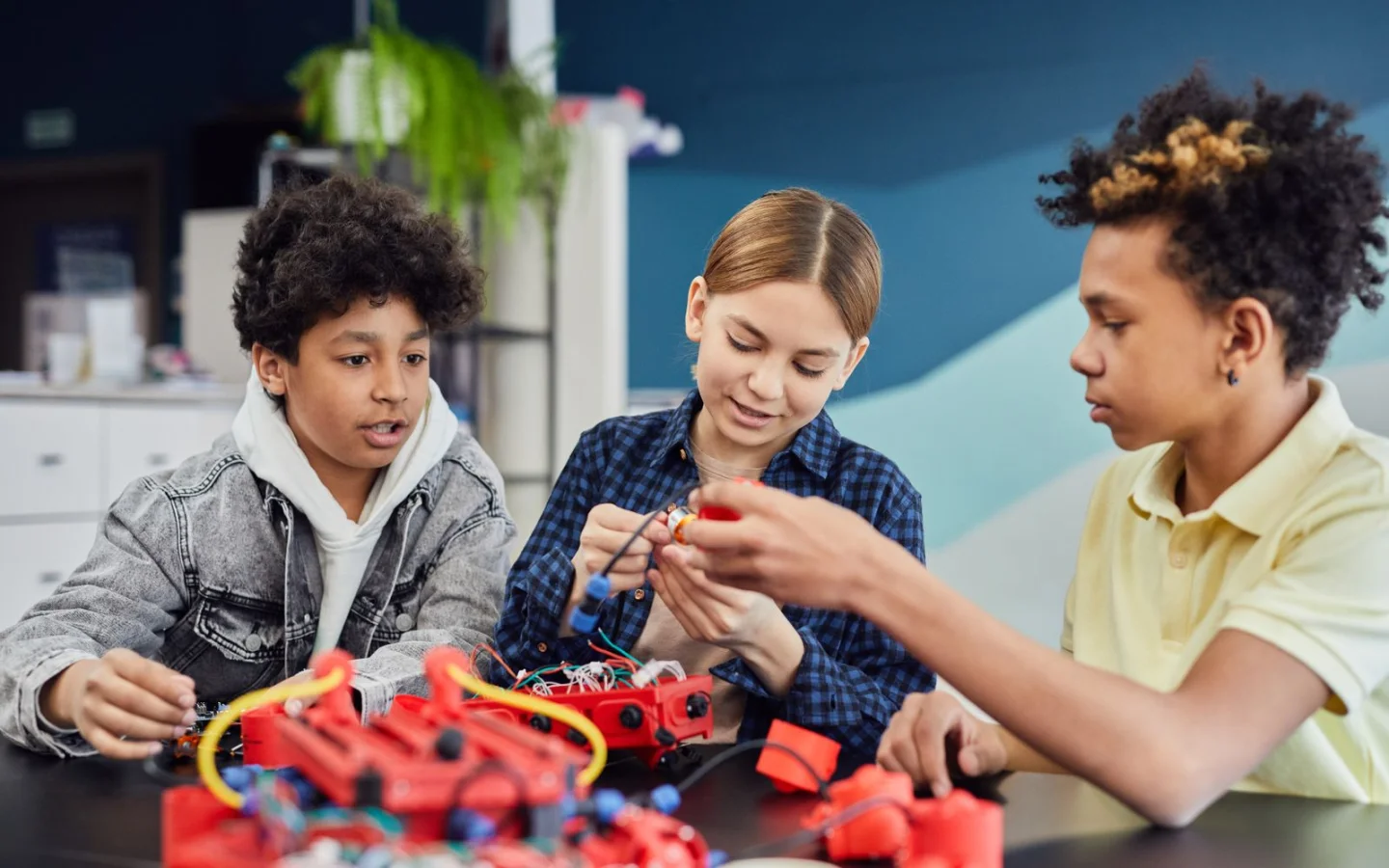 Students testing a robotics project